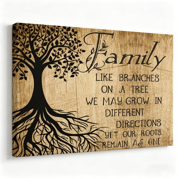Rustic Family Tree Canvas Wall Art Wood Grain Poster Motivational Quotes Family Roots Print Living Room Home Decor Ready to Hang 8*12