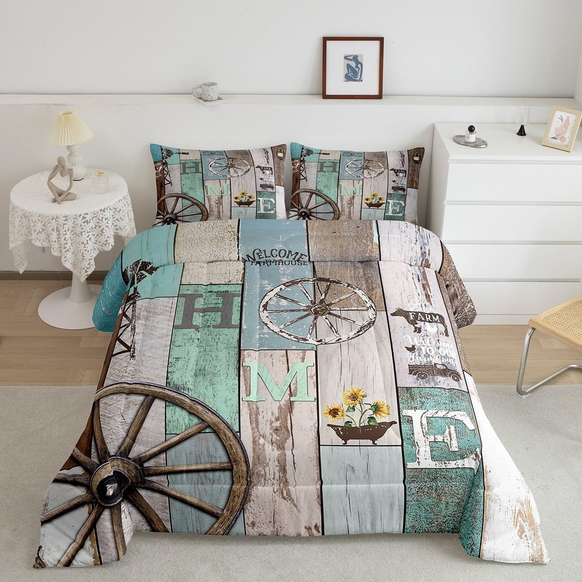 Rustic Farm Animal Comforter Set Retro Buffalo Plaid Farmhouse Cabin ...