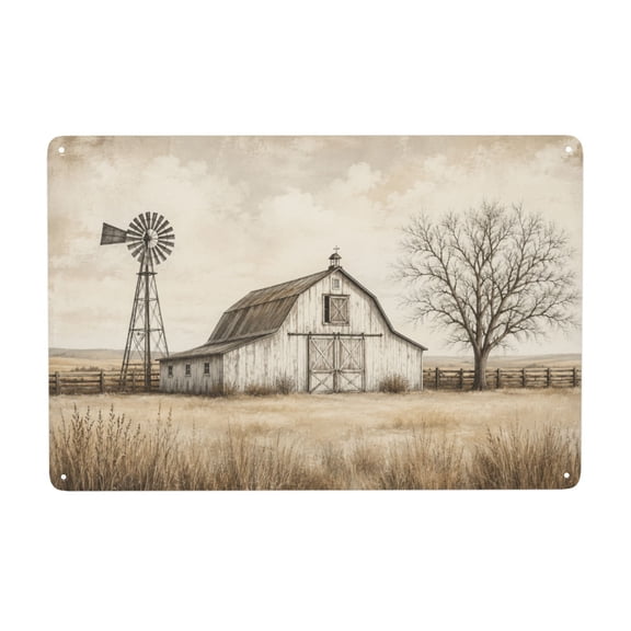 Rustic Farm Barn and Windmill Metal Wall Decor Sign, 8x12 Inch Vintage Art