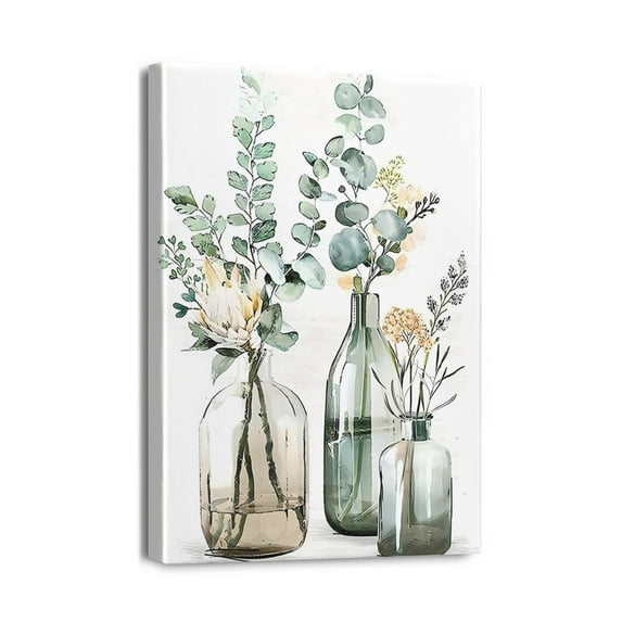 Rustic Farm Bottles & Plants Wall Art, 12x16in, Multicolor, Wood Texture Design - A Vibrant Living Room Decor Accessory