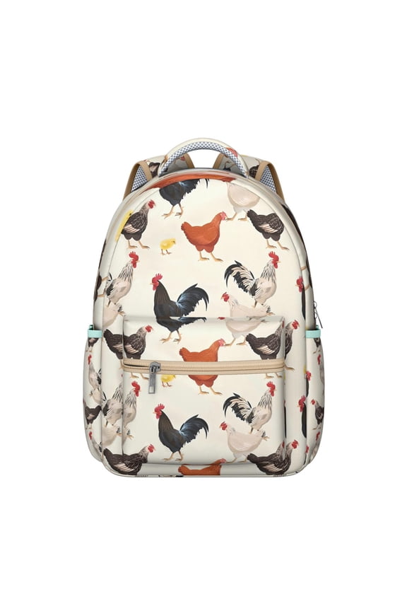 Rustic Farm Chicken Backpack for Student Cute Cartoon Egg Chick Print Hen Coop Pattern School Bag for Student Farmhouse Design