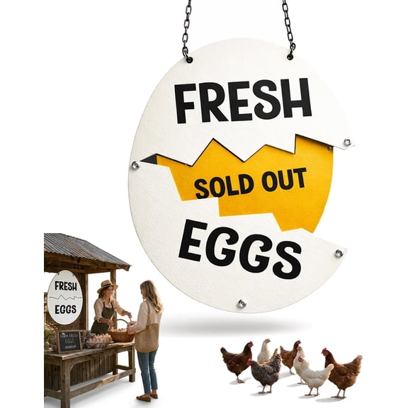 Rustic Farm Fresh Egg Sold Out Sign, Interactive Sliding Cracked Shell Price Board for Chicken Coop Market Fence(16 in)
