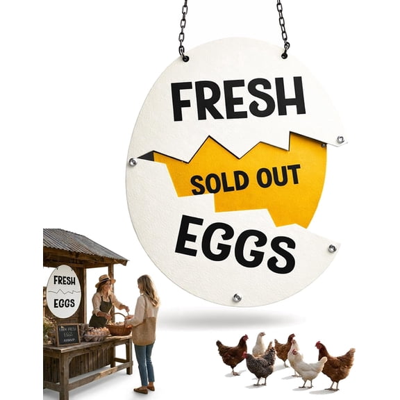 Rustic Farm Fresh Egg Sold Out Sign, Interactive Sliding Cracked Shell Price Board for Chicken Coop Market Fence(16 in)