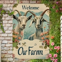Rustic Farm Goat Metal Sign - Welcome to Our Farm Vintage Decor Plaque, 8x12 Inch Iron Wall Art with Floral Design for Living Room, Bedroom, Coffee Shop, or Garden, Perfect for Room Decor Metal plaque