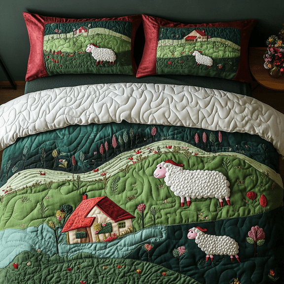 Rustic Farm House Sheep 3-Piece Quilted Bedding Set