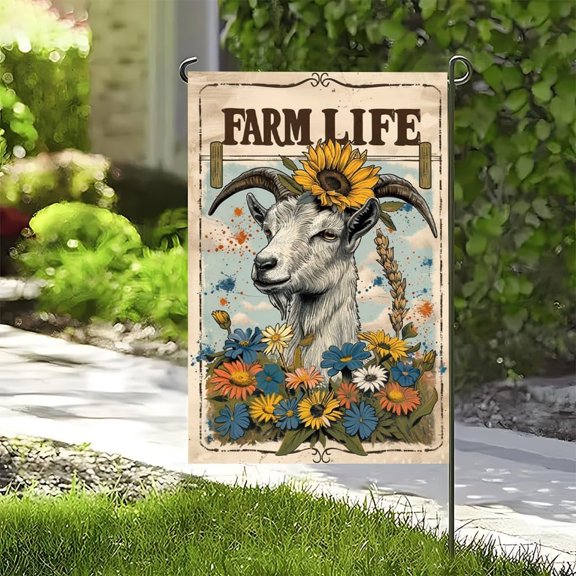 Rustic Farm Life Garden Flag Double Sided 12x18 Inch Goat and Sunflower Pattern for Outdoor Yard Porch Patio Farmhouse Decoration