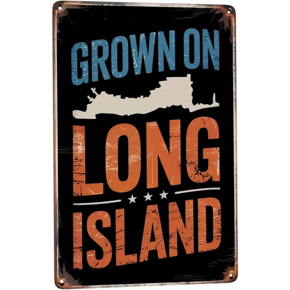 Rustic Farm Market Metal Wall Sign With Long Island Inspired Text 8x12 Inch Hanging Decor