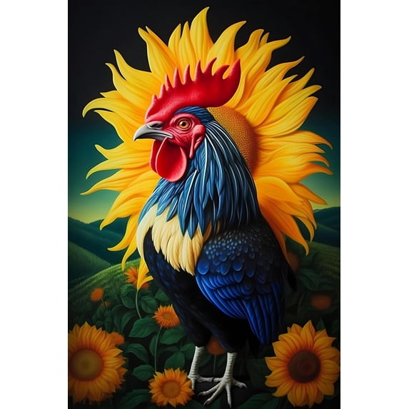 Rustic Farm Minimalist Aesthetic Poster - Rooster Sunflower - HD Printed Canvas Wall Art - for Farmhouse Home Living Room Decor Bedroom Bathroom Wall Decor - Chic Gifts (Unframed,16x24inch)