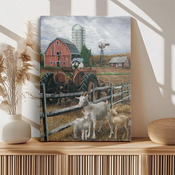 Rustic Farm Poster Goats, Barn, Vintage Tractor Home Decor, 24x36 UNFRAMED