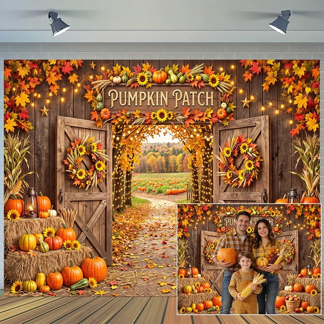 Rustic Farm Fall Rustic Farm Pumpkin Patch Backdrop 20x10FT Fall Thanksgiving Autumn ...