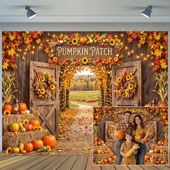 Rustic Farm Pumpkin Patch Backdrop 20x10FT Fall Thanksgiving Autumn Maple Leaves Sunflower Photography Background for Harvest Party Photo Booth, 5x3ft