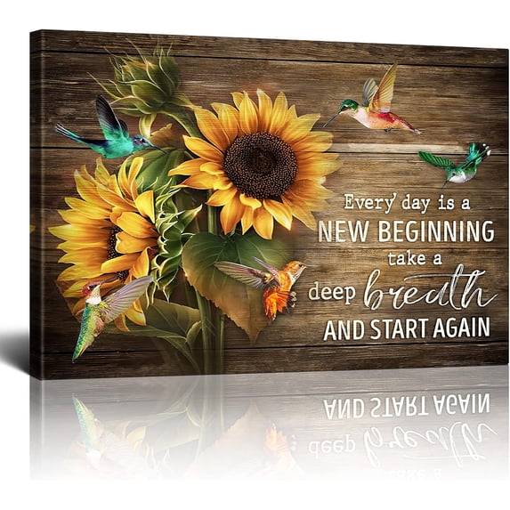 Rustic Farm Sunflower Wall Art Sunflower Hummingbird Canvas Print Paintings Framed Inspirational Quotes Pictures Modern Home Decor For Living Room Kitchen Bathroom Ready To Hang,12x16 Inch