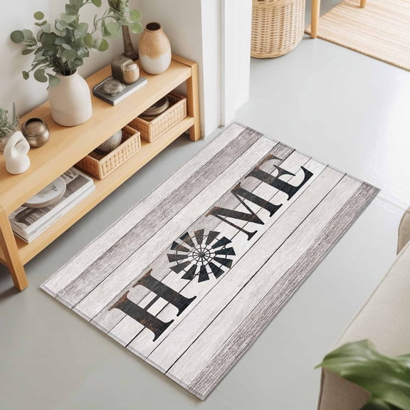 Rustic Farm Windmill HOME Quotes Rectangle Rug 2'x3' Chic Wooden Plank Washable Area Rugs for Living Room Bedroom Entryway Non Slip Entrance Door Mat Indoor Floor Carpet