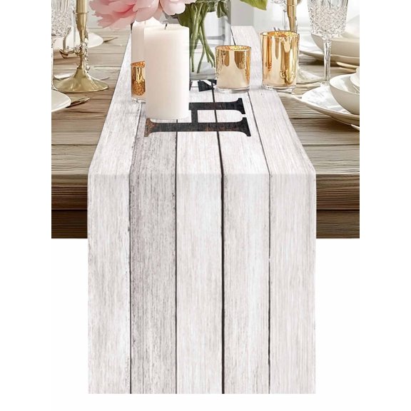 Rustic Farm Windmill HOME Quotes Table Runner-36 Inch Long Chic Wooden Plank Table Runners Linen Burlap Tablerunner for Kitchen Dining Room Holiday Party