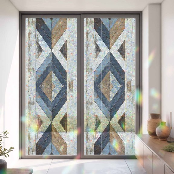 Rustic Farm Wooden Plank Window Privacy Film,Decorative Windows Static Cling Retro Splicing Wood Grain Heat Control Removable Glass Sticker for Home Bathroom Bedroom Window Door,35x79in