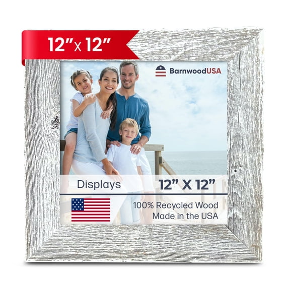 BARNWOODUSA Farmhouse 12x12 Picture Frame 1 1/2 inch Molding 100% Reclaimed Wood Rustic White Wash