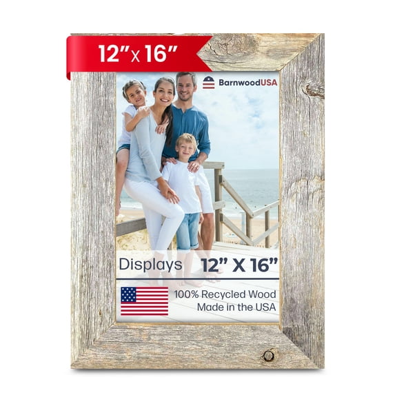 BARNWOODUSA Farmhouse 12x16 Picture Frame 1 1/2 inch Molding 100% Reclaimed Wood Rustic Natural Weathered Gray