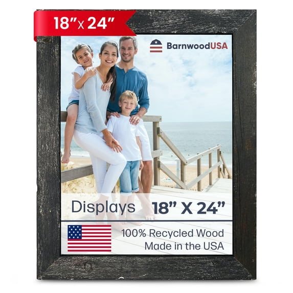 BARNWOODUSA Farmhouse 18x24 Picture Frame 1 1/2 inch Molding 100% Reclaimed Wood Rustic Smokey Black
