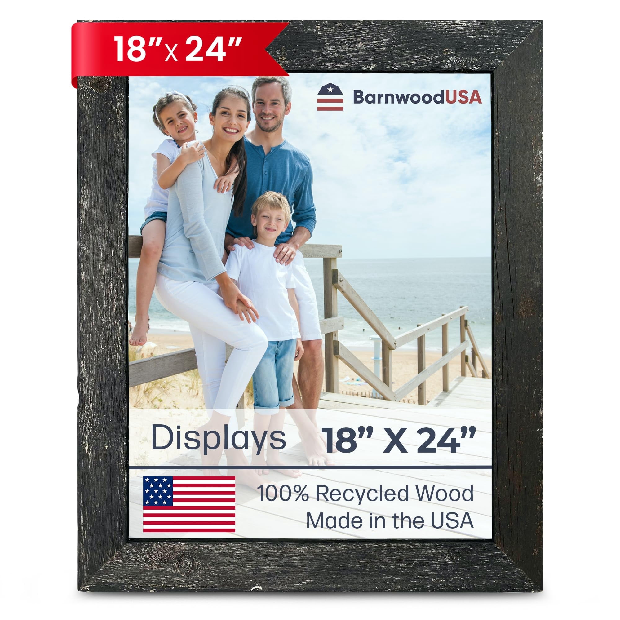 BARNWOODUSA Farmhouse 18x24 Picture Frame 1 1/2 inch Molding 100% Reclaimed Wood Rustic Smokey Black