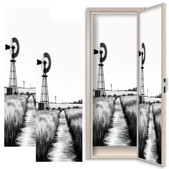 Rustic Farmhouse 2 Pcs School Locker Magnetic Wallpaper 12" x 36" Black White Rural Landscape Windmill Pathway farmhouse Reusable Removable Locker Accessories Back to School Supplies for Cabin