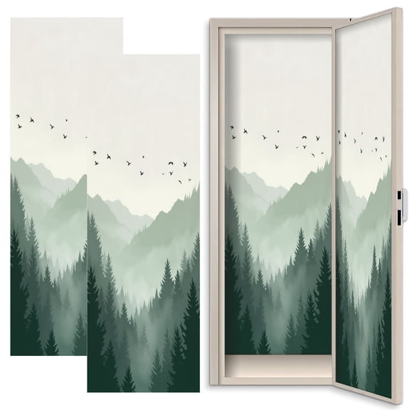 Rustic Farmhouse 2 Pcs School Locker Magnetic Wallpaper 12" x 36" Misty Mountain Landscape Birds Evergreen Forests Reusable Removable Locker Accessories Back to School Supplies for Cabin