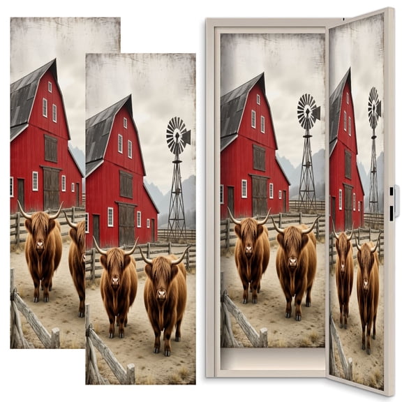 Rustic Farmhouse 2 Pcs School Locker Magnetic Wallpaper 12" x 36" Rustic Red Barn Highland Cows Windmill Countryside Landscape Reusable Removable Locker Accessories Back to School Supplies for Cabin
