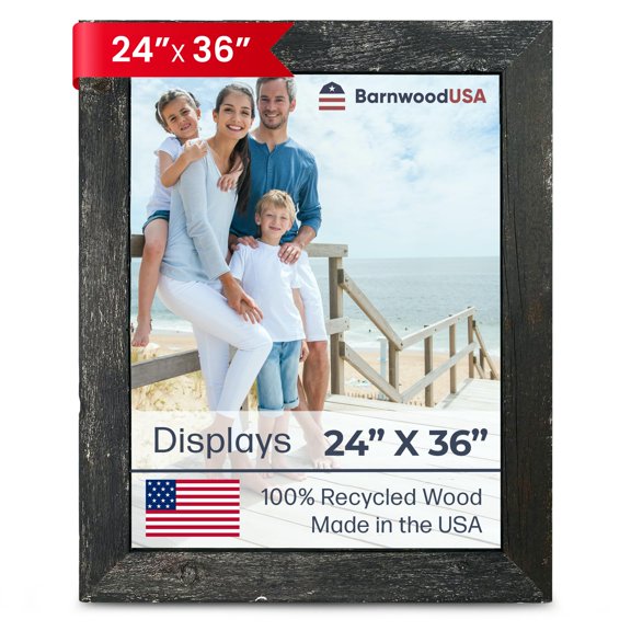 BARNWOODUSA Farmhouse 24x36 Picture Frame 1 1/2 inch Molding 100% Reclaimed Wood Rustic Smokey Black