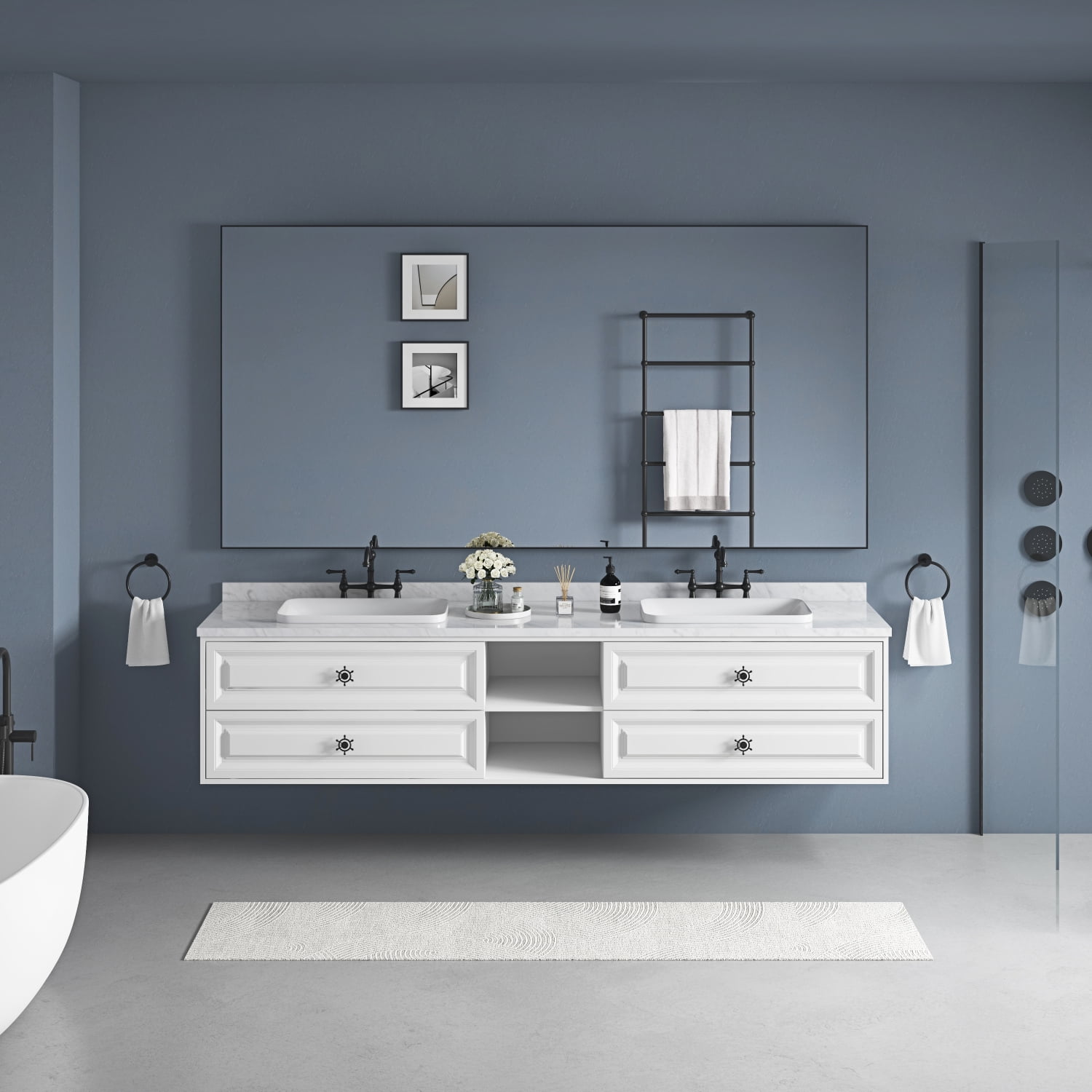 Rustic Farmhouse 72in. W x 48in. H Metal Framed Bathroom Mirror for