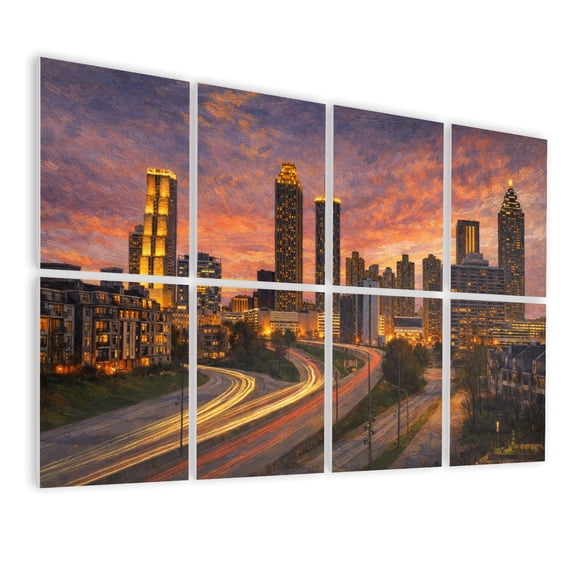 Rustic Farmhouse 8 Pack Art Acoustic Panels Sound Absorbing Atlanta Georgia Skyline Decorative Soundproof Wall Panels Self Adhesive for Nursery Game Room Bedroom 48"x32"