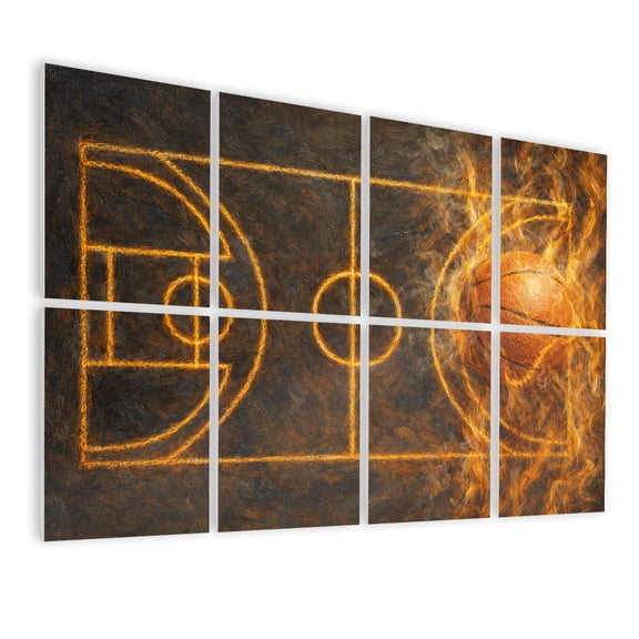 Rustic Farmhouse 8 Pack Art Acoustic Panels Sound Absorbing Basketball Sport Court Burning Decorative Soundproof Wall Panels Self Adhesive for Nursery Game Room Bedroom 48"x32"