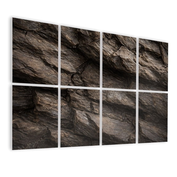 Rustic Farmhouse 8 Pack Art Acoustic Panels Sound Absorbing Black white rock texture cracks Rough surface mountain Decorative Soundproof Wall Panels Self Adhesive for Nursery Game Room 48"x32"
