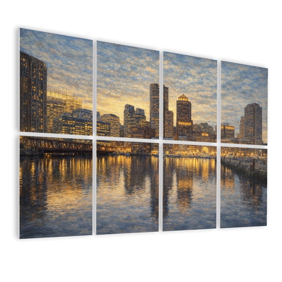 Rustic Farmhouse 8 Pack Art Acoustic Panels Sound Absorbing Boston Skyline Sunset Massachusetts Urban Skyline Decorative Soundproof Wall Panels Self Adhesive for Nursery Game Room Bedroom 48"x32"