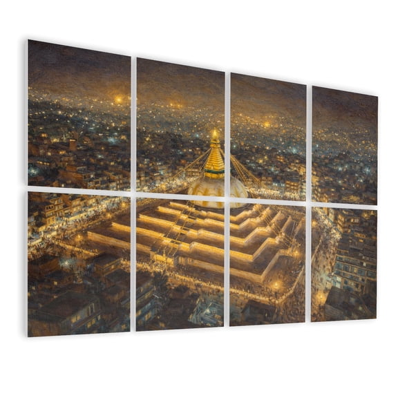 Rustic Farmhouse 8 Pack Art Acoustic Panels Sound Absorbing Boudhanath Stupa Night Nepal Kathmandu festival fire Decorative Soundproof Wall Panels Self Adhesive for Nursery Game Room Bedroom 48"x32"