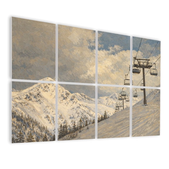 Rustic Farmhouse 8 Pack Art Acoustic Panels Sound Absorbing Chairlift ski resort snowy mountains nice sunny day Decorative Soundproof Wall Panels Self Adhesive for Nursery Game Room Bedroom 48"x32"