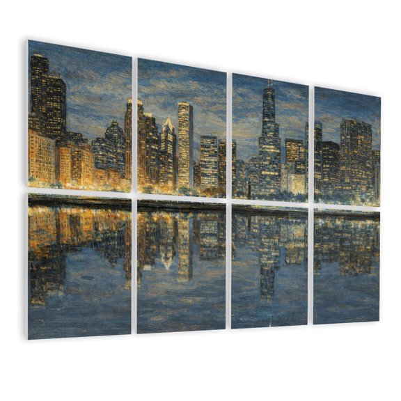 Rustic Farmhouse 8 Pack Art Acoustic Panels Sound Absorbing Chicago Night Urban Skyline Downtown Decorative Soundproof Wall Panels Self Adhesive for Nursery Game Room Bedroom 48"x32"