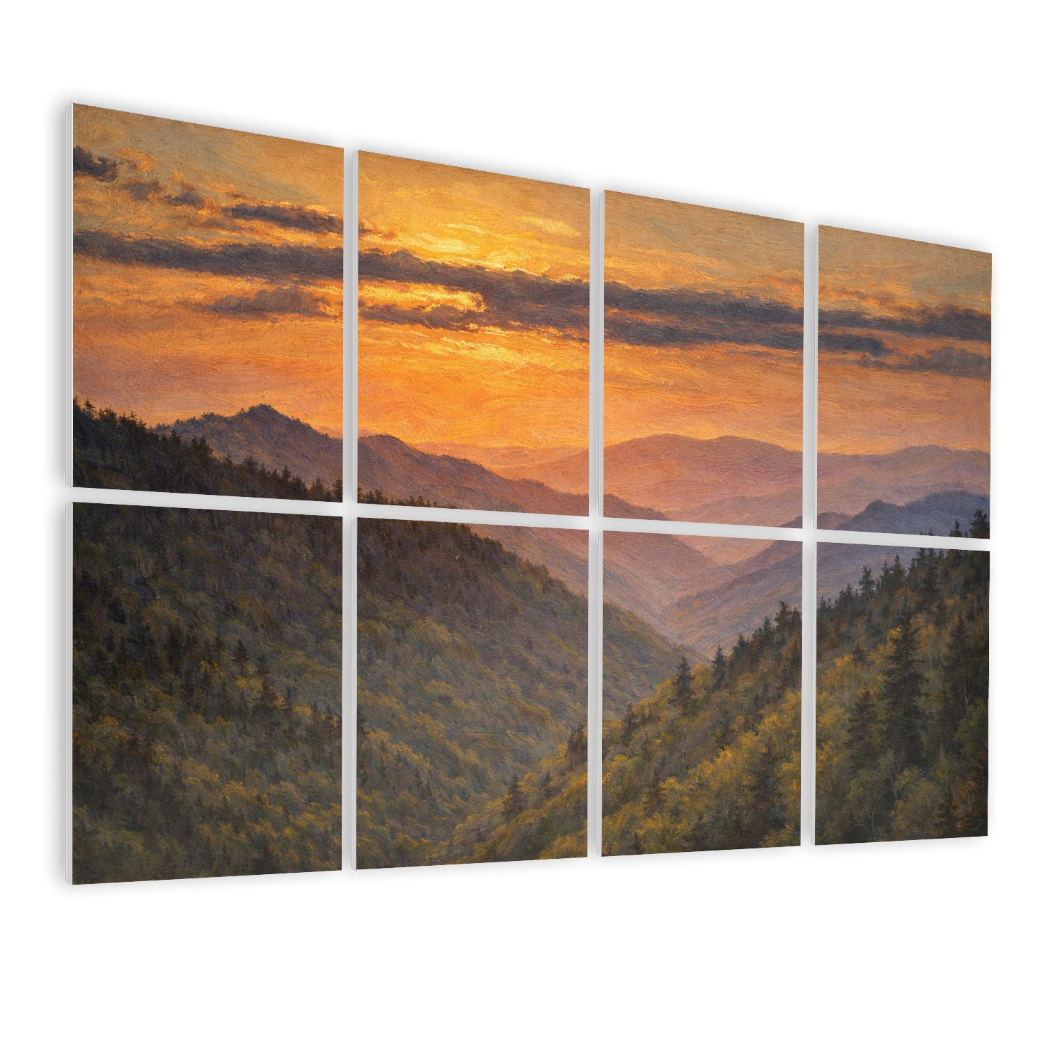 Rustic Farmhouse 8 Pack Art Acoustic Panels Sound Absorbing Gatlinburg Great Smoky Mountains National Park Scenic Sunset Decorative Soundproof Wall Panels Self Adhesive for Game Room Bedroom 48"x32"