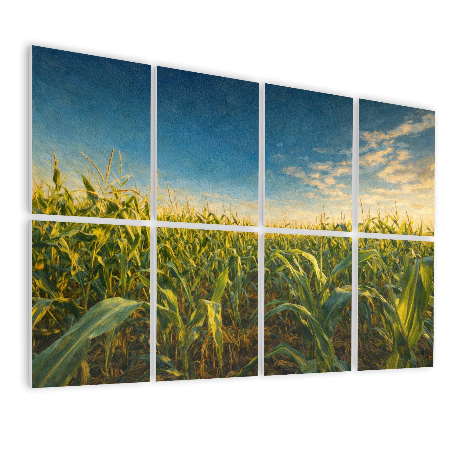 Rustic Farmhouse 8 Pack Art Acoustic Panels Sound Absorbing Green Maize Corn Field Plantation Summer Agricultural Season Decorative Soundproof Wall Panels Self Adhesive for Game Room Bedroom 48"x32"