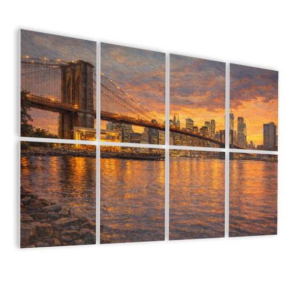 Rustic Farmhouse 8 Pack Art Acoustic Panels Sound Absorbing Lower Skyline Brooklyn Bridge Sunset New York Decorative Soundproof Wall Panels Self Adhesive for Nursery Game Room Bedroom 48"x32"