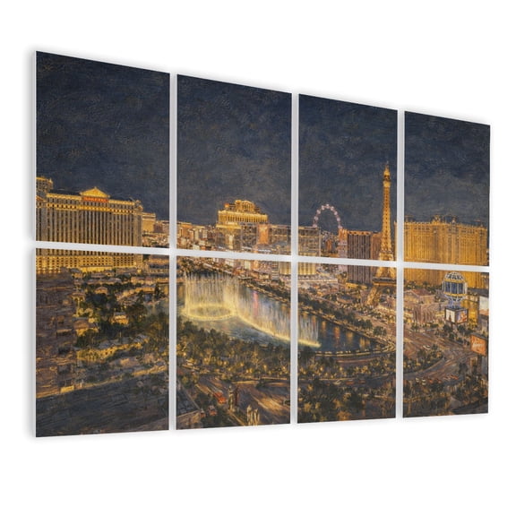 Rustic Farmhouse 8 Pack Art Acoustic Panels Sound Absorbing Panoramic Las Vegas Strip United States Decorative Soundproof Wall Panels Self Adhesive for Nursery Game Room Bedroom 48"x32"