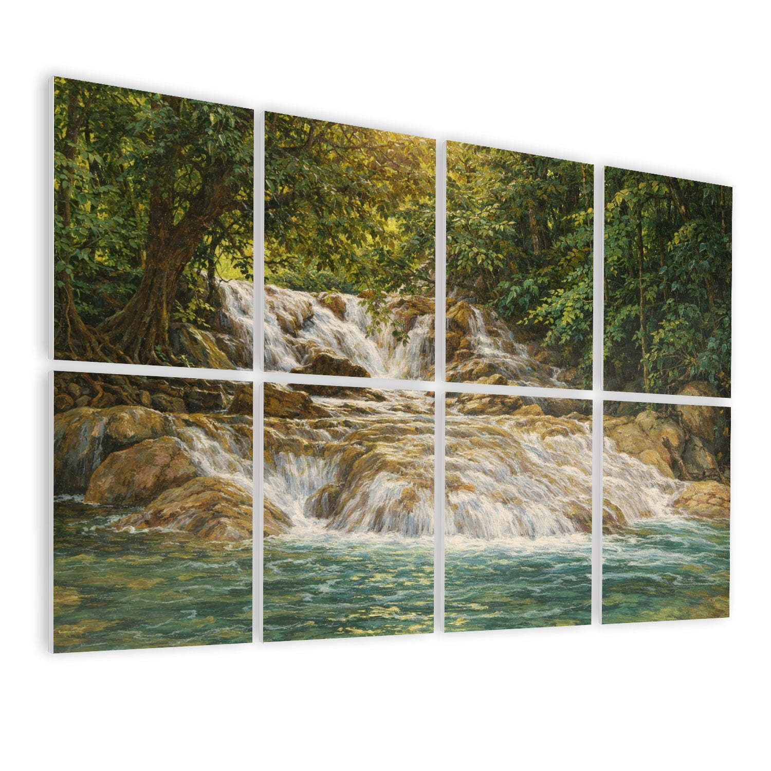 Rustic Farmhouse 8 Pack Art Acoustic Panels Sound Absorbing River Falls Jamaica Waterfall Nature Limestone Decorative Soundproof Wall Panels Self Adhesive for Nursery Game Room Bedroom 48"x32"