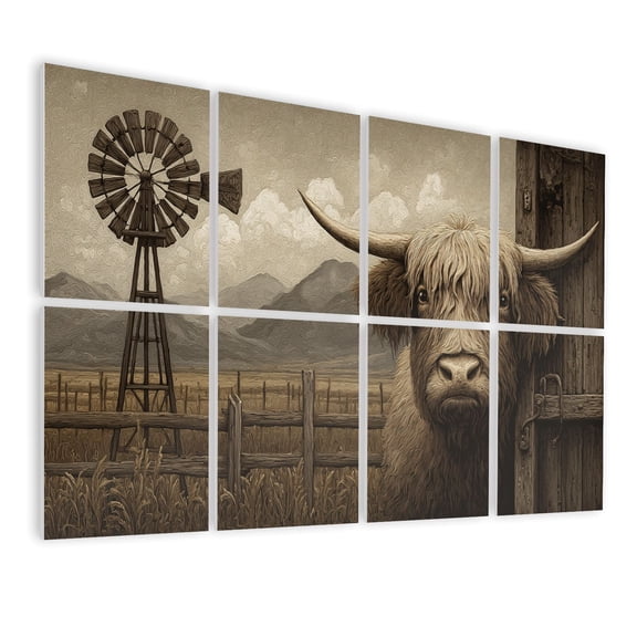 Rustic Farmhouse 8 Pack Art Acoustic Panels Sound Absorbing Sepia Farm Landscape Shaggy Cow Barn Windmill Rustic Decorative Soundproof Wall Panels Self Adhesive for Nursery Game Room Bedroom 48"x32"