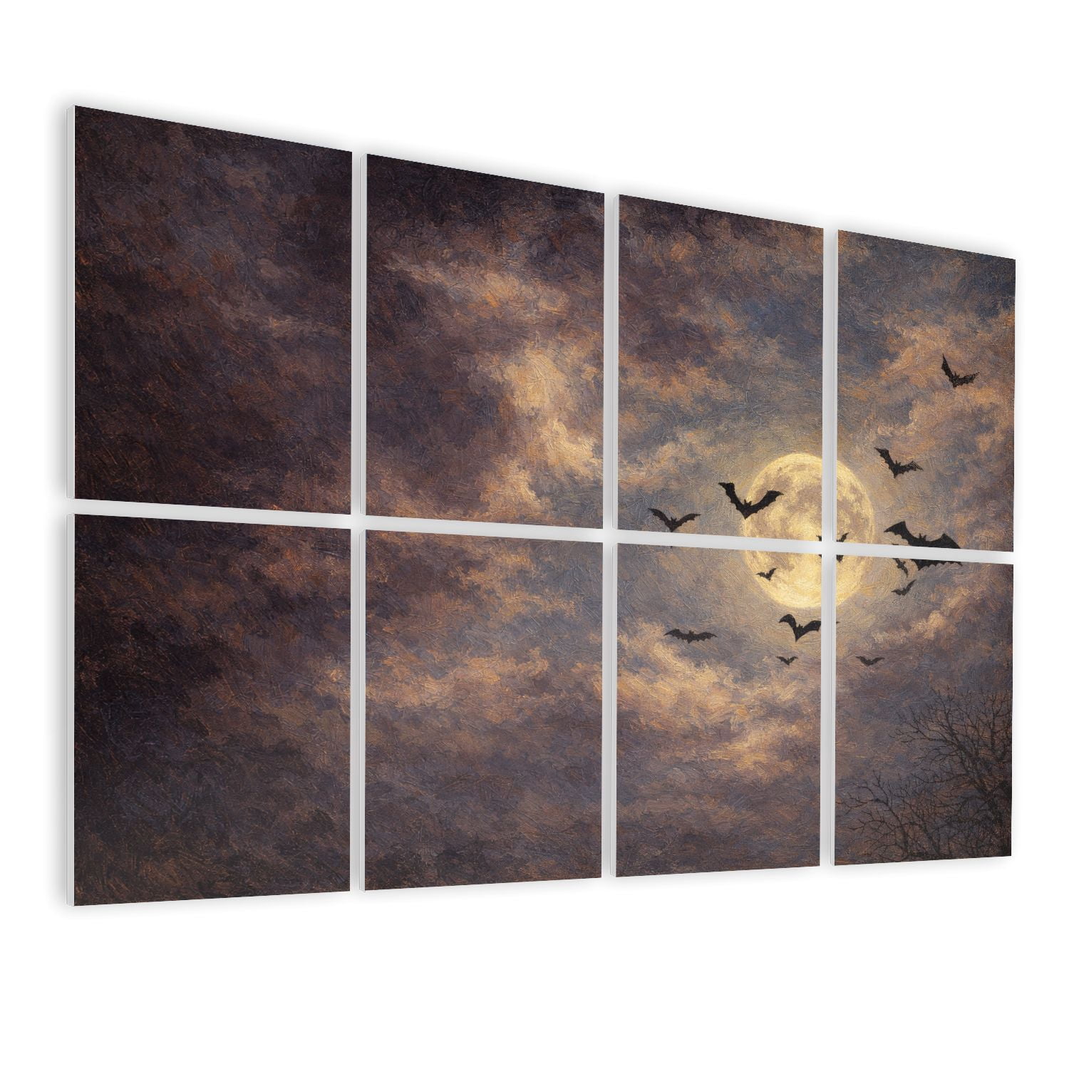 Rustic Farmhouse 8 Pack Art Acoustic Panels Sound Absorbing Spooky Halloween Sky Urban Night Moon Decorative Soundproof Wall Panels Self Adhesive for Nursery Game Room Bedroom 48"x32"