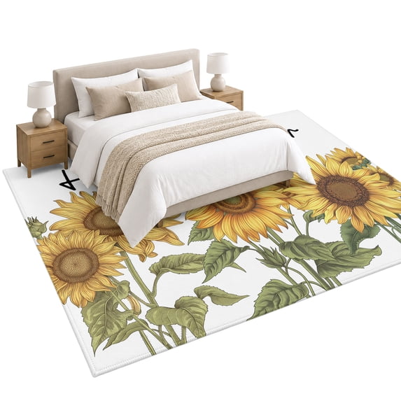 Rustic Farmhouse Area Rug 5'x7', Hello Summer Sunflower White ...