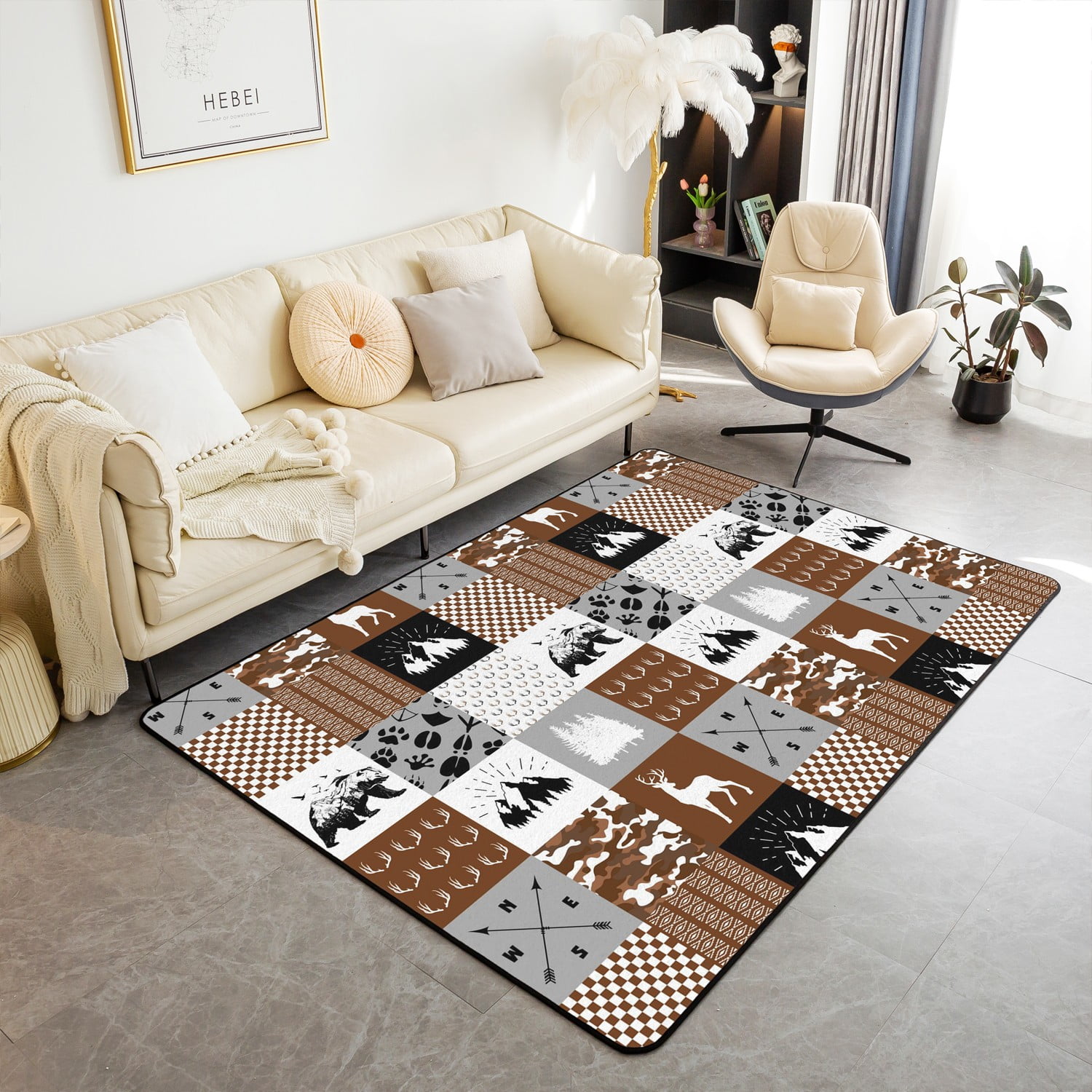 Rustic Farmhouse Area Rugs 3x5 for Camping Bedside Living Room, Hunting