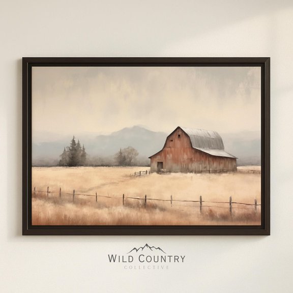 Rustic Farmhouse Art Old Red Barn Landscape Country Home Dining Room Entry Scene Unframed Paper Print