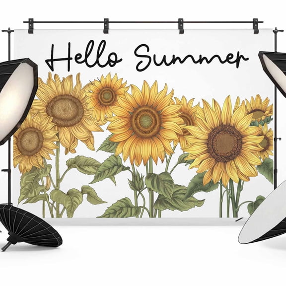 Rustic Farmhouse Backdrop for Photography, Hello Summer Sunflower White Background Photo Backdrop Portrait Background Party Banner Photo Backgrounds for Studio Booth Props, 7x5ft