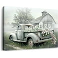 thumbnail image 1 of Rustic Farmhouse Barn Canvas Wall Art Framed Misty Countryside Field Landscape Painting Rusty Old Truck Loaded With Flowers Picture Prints for Bedroom Living Room Office Decor 16x12in, 1 of 6