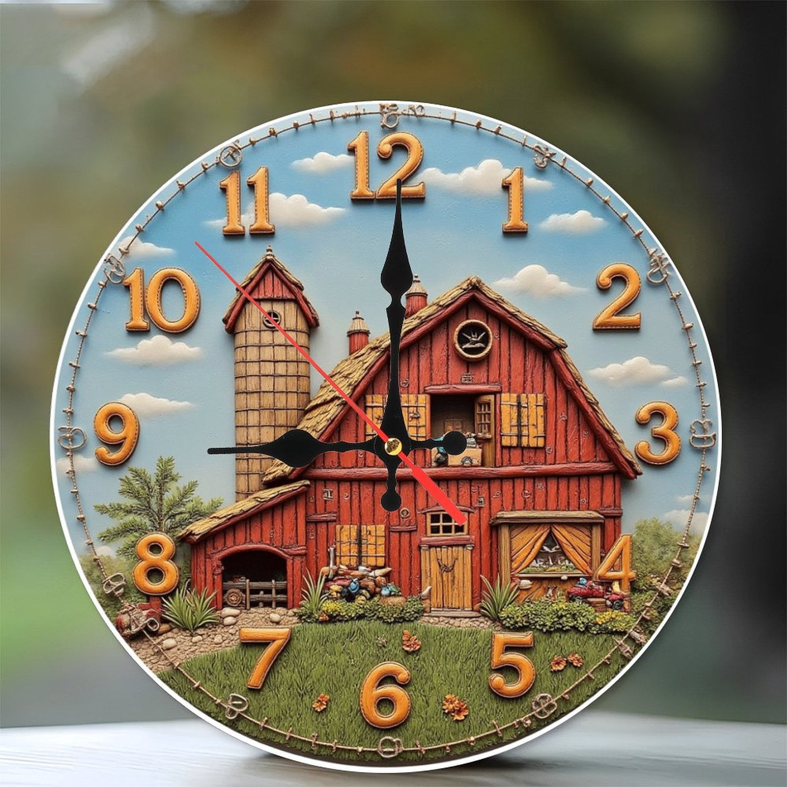 Rustic Farmhouse Barn Scene Wall Clock Decorative Home Decor 10-Inch ...