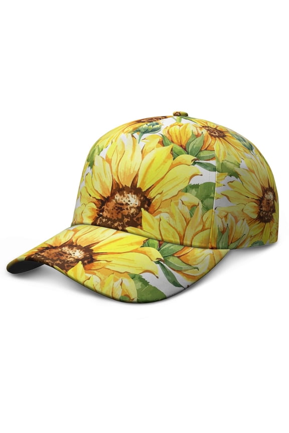Rustic Farmhouse Baseball Cap – Sunflower Boho Vintage Yellow Country Dad Hat with Bloom Summer Autumn Watercolor Pattern, Artistic Aesthetic Design, Adjustable Snapback