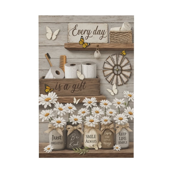Rustic Farmhouse Bathroom Canvas Wall Art Vintage Daisy Butterfly Inspirational Quote Home Decor 12*18in